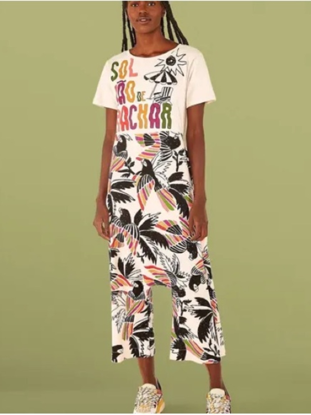FARM Rio White Tropical-Print Wide-Leg Jumpsuit XL - Picture 2 of 6